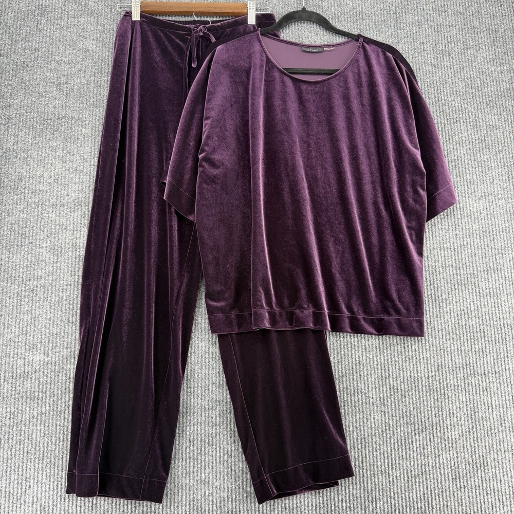 Natori velvet elevated lounge set purple top pants women's Medium matching chic